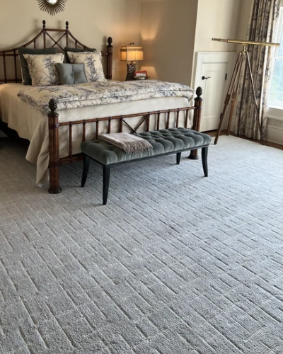Installed carpet in a bedroom from Carpet Baggers Carpet One