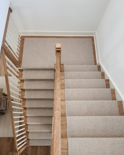 Custom stair runner installed from Carpet Baggers Carpet One